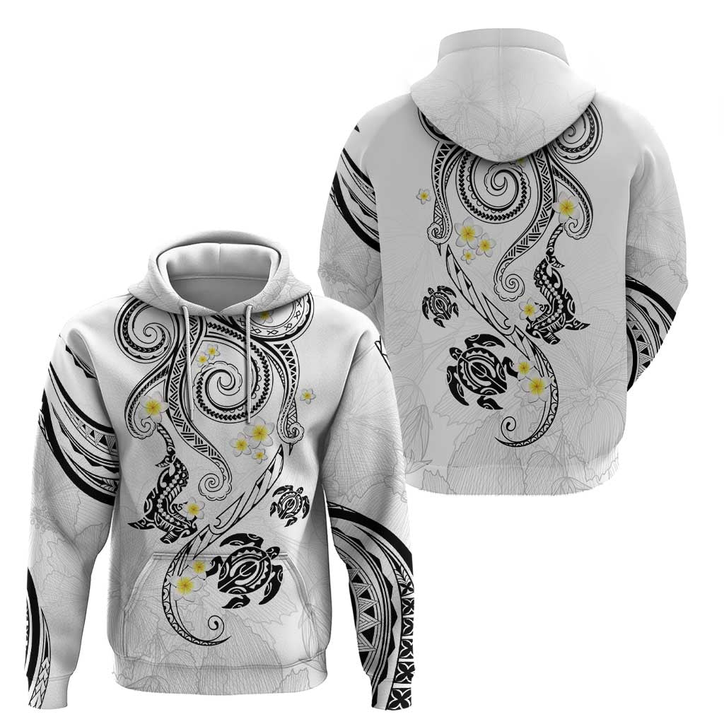 Polynesia Tribal Hoodie White Plumeria Tentacles
