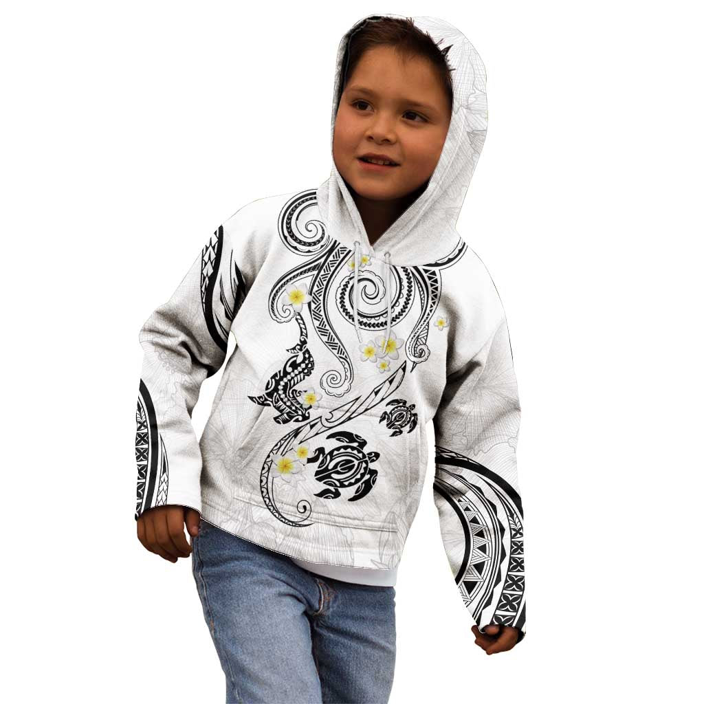 Polynesia Tribal Kid Hoodie White Plumeria Tentacles
