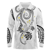 Polynesia Tribal Long Sleeve Polo Shirt White Plumeria Tentacles