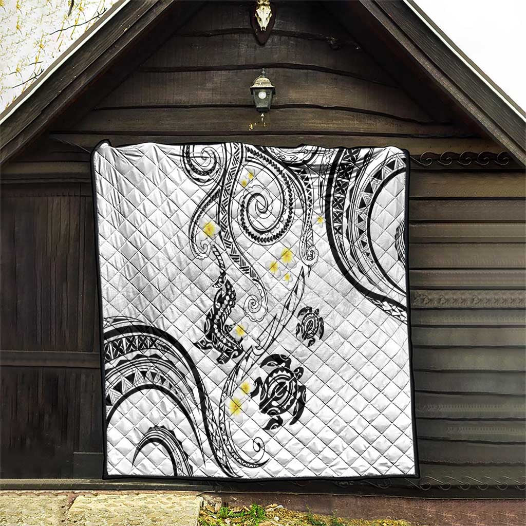 Polynesia Tribal Quilt White Plumeria Tentacles