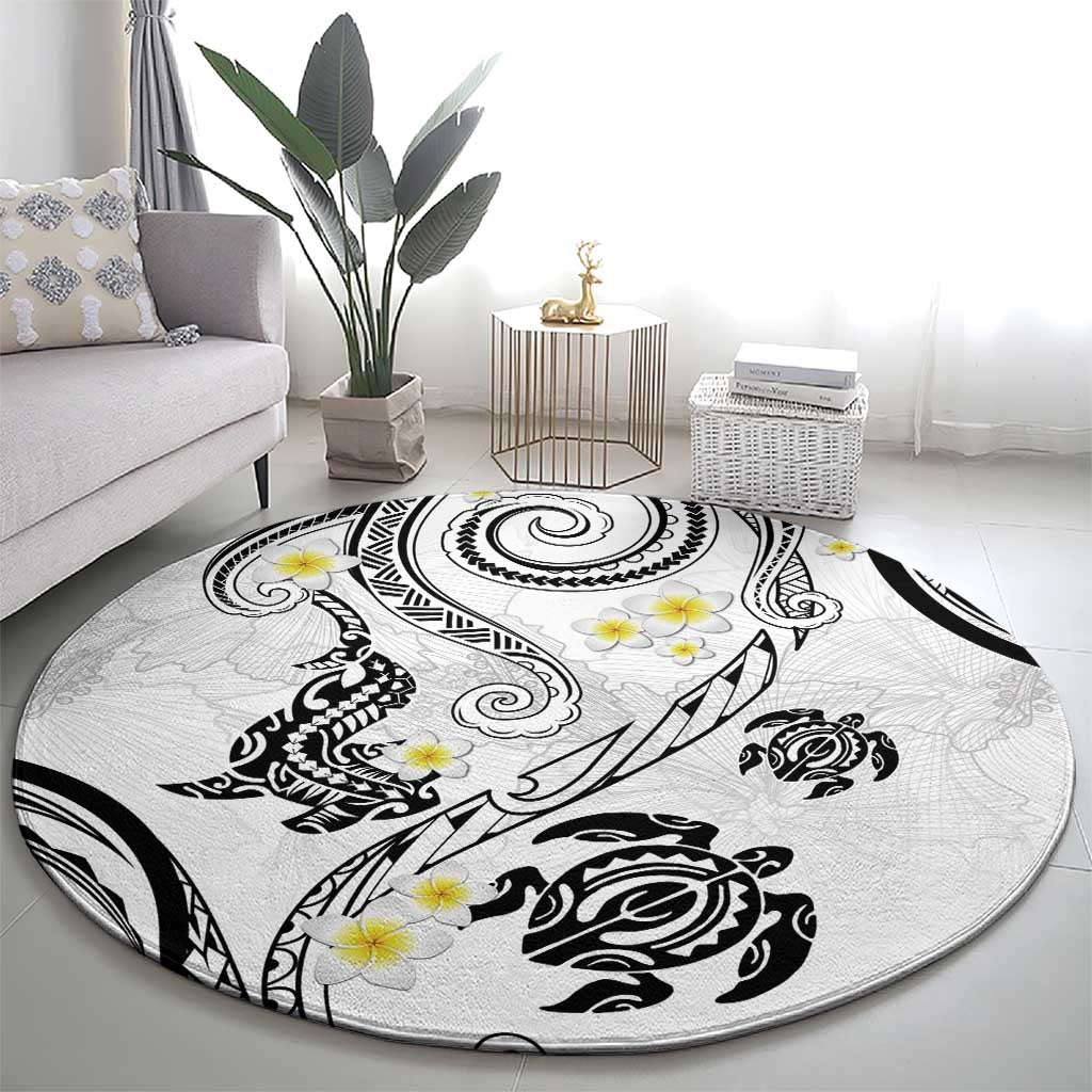Polynesia Tribal Round Carpet White Plumeria Tentacles LT7 - Polynesian Pride