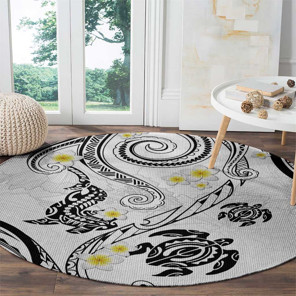 Polynesia Tribal Round Carpet White Plumeria Tentacles LT7 - Polynesian Pride