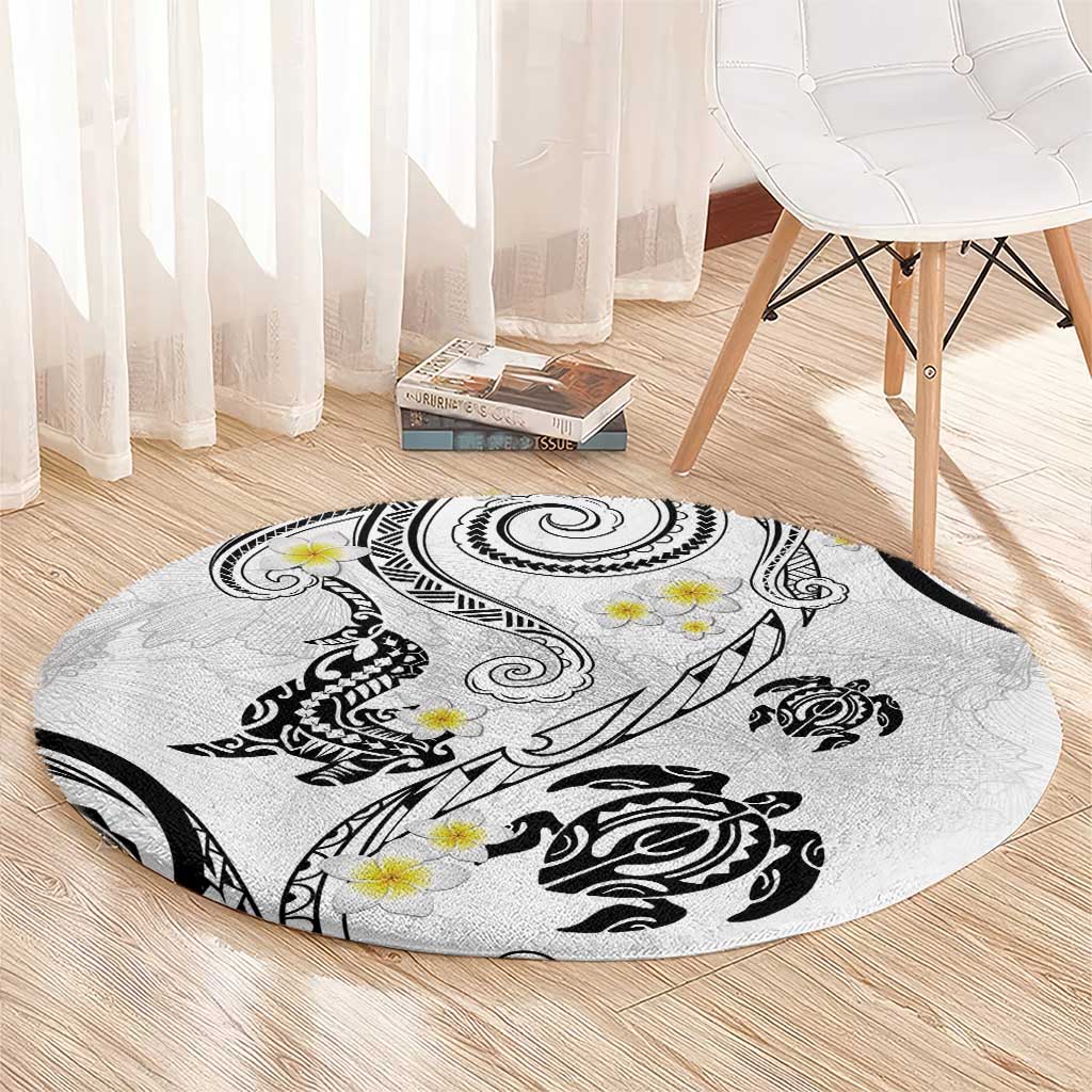 Polynesia Tribal Round Carpet White Plumeria Tentacles LT7 - Polynesian Pride