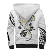 Polynesia Tribal Sherpa Hoodie White Plumeria Tentacles
