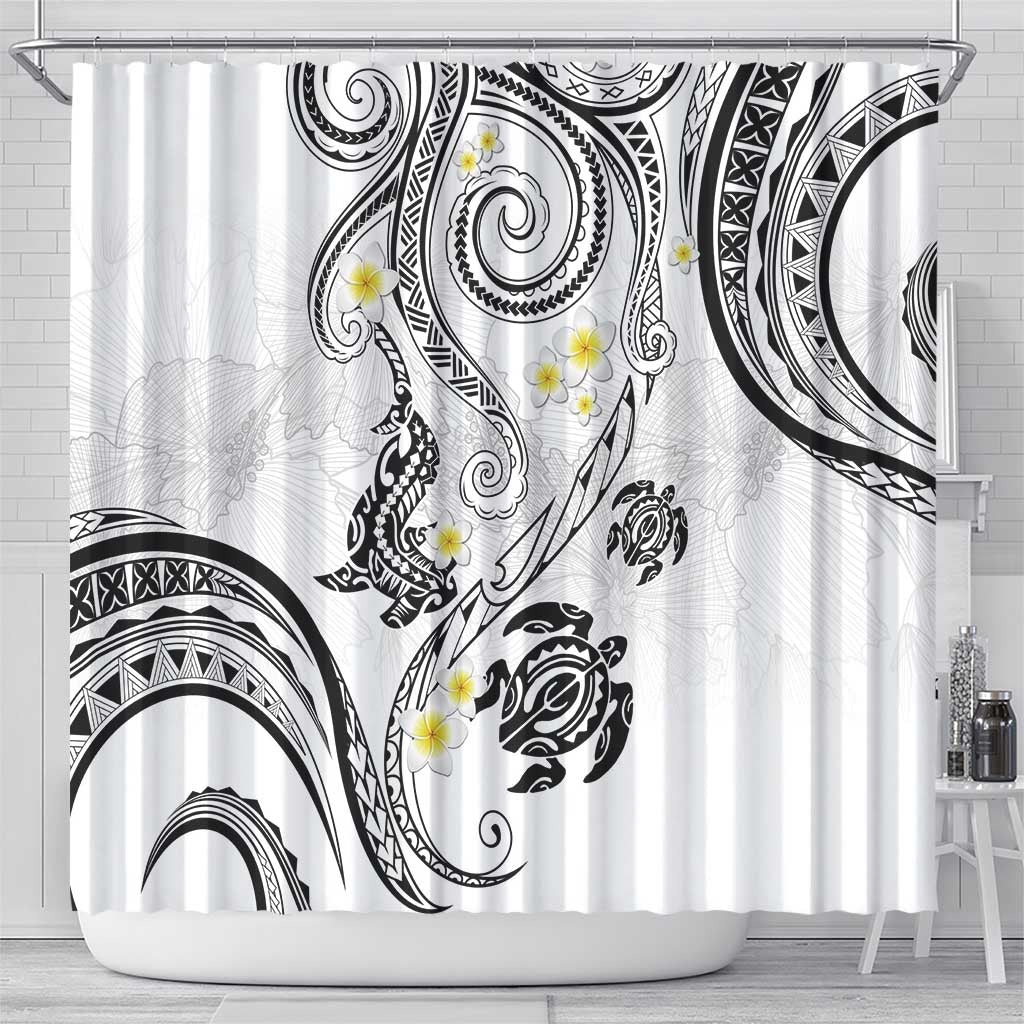 Polynesia Tribal Shower Curtain White Plumeria Tentacles