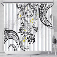 Polynesia Tribal Shower Curtain White Plumeria Tentacles