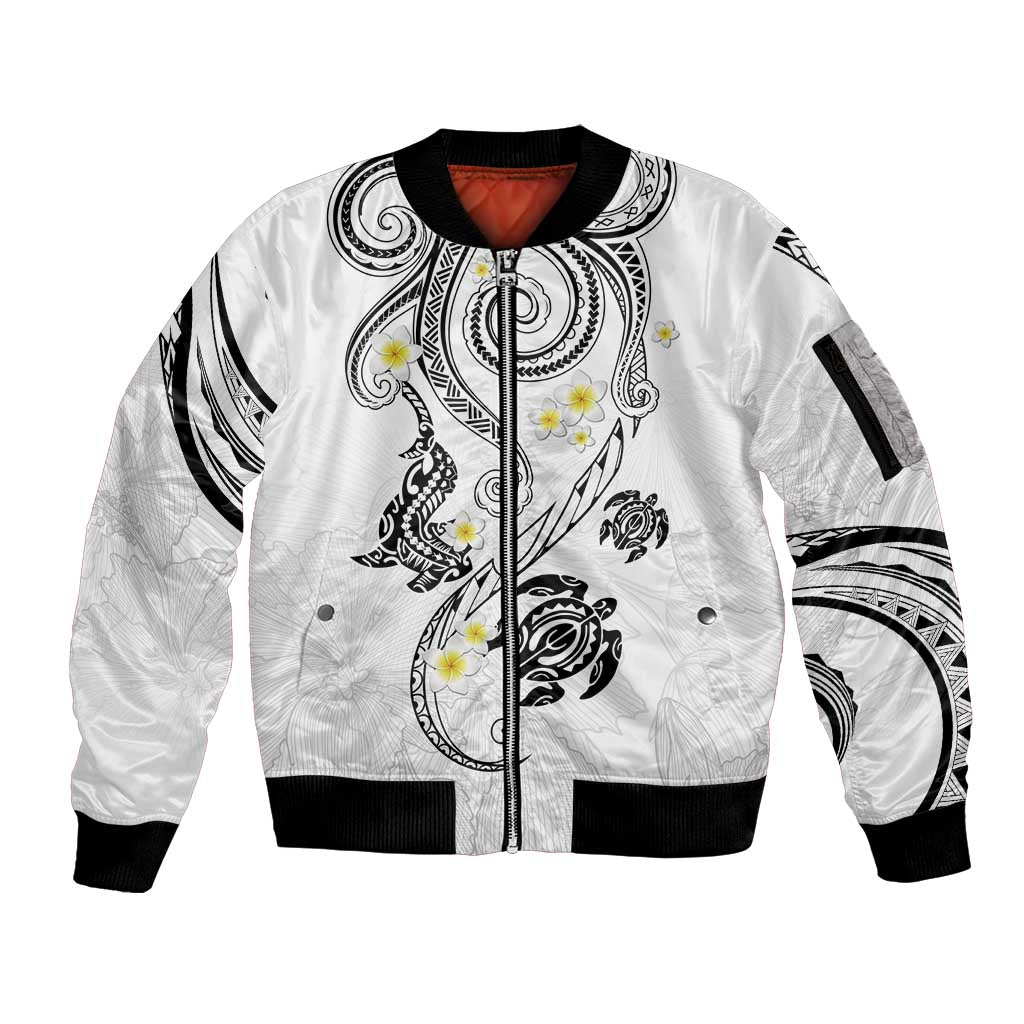 Polynesia Tribal Sleeve Zip Bomber Jacket White Plumeria Tentacles LT7 Unisex White - Polynesian Pride