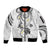 Polynesia Tribal Sleeve Zip Bomber Jacket White Plumeria Tentacles