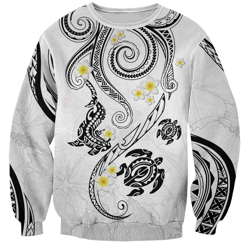 Polynesia Tribal Sweatshirt White Plumeria Tentacles