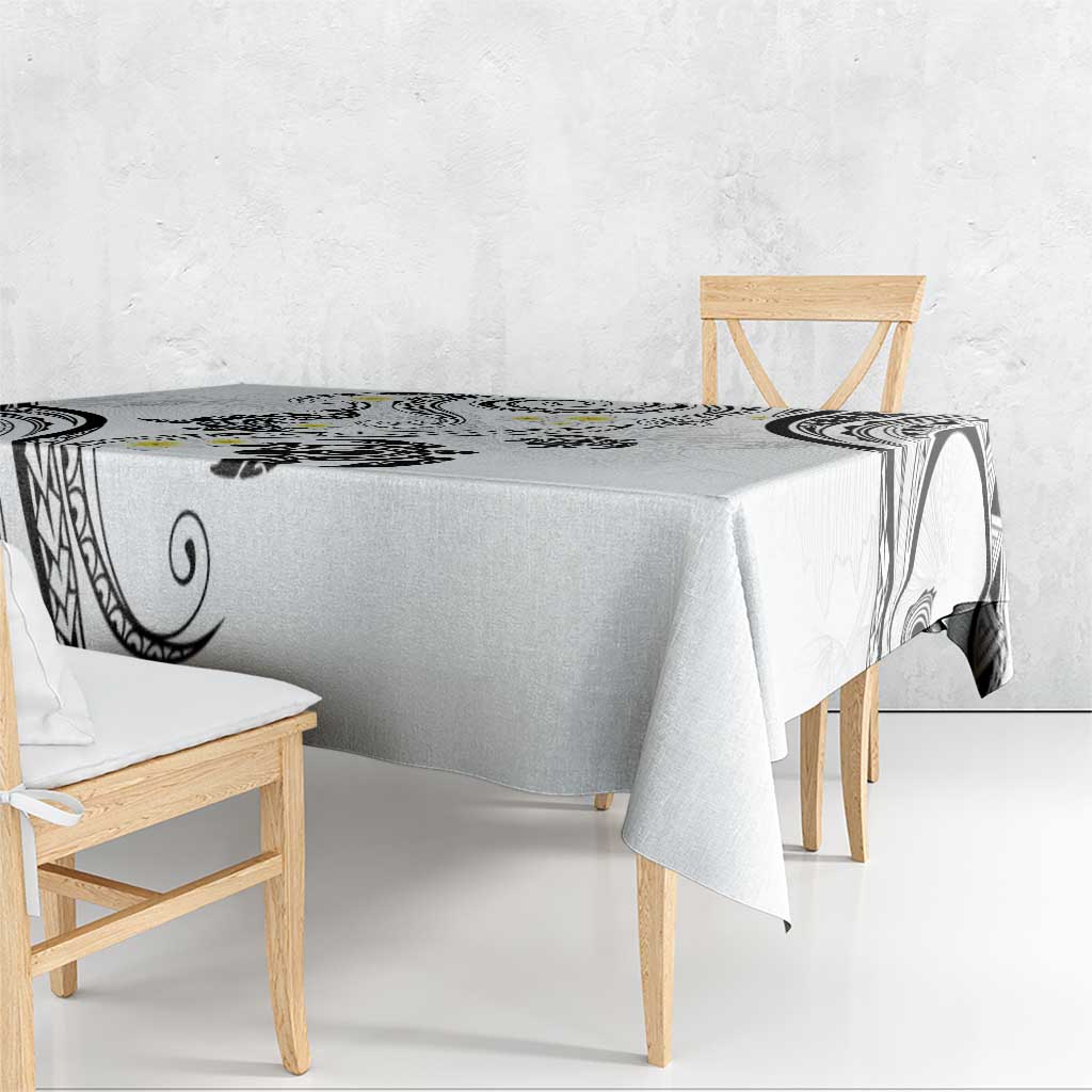 Polynesia Tribal Tablecloth White Plumeria Tentacles