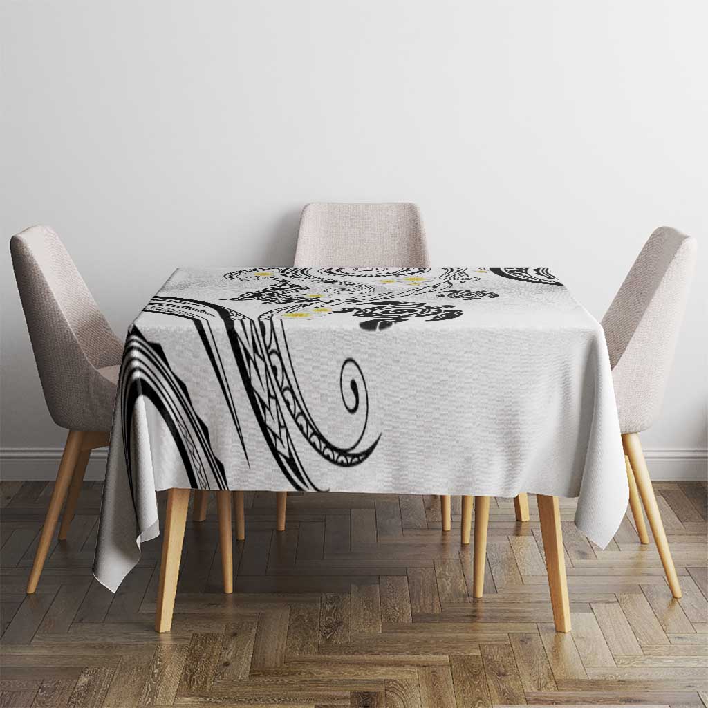 Polynesia Tribal Tablecloth White Plumeria Tentacles