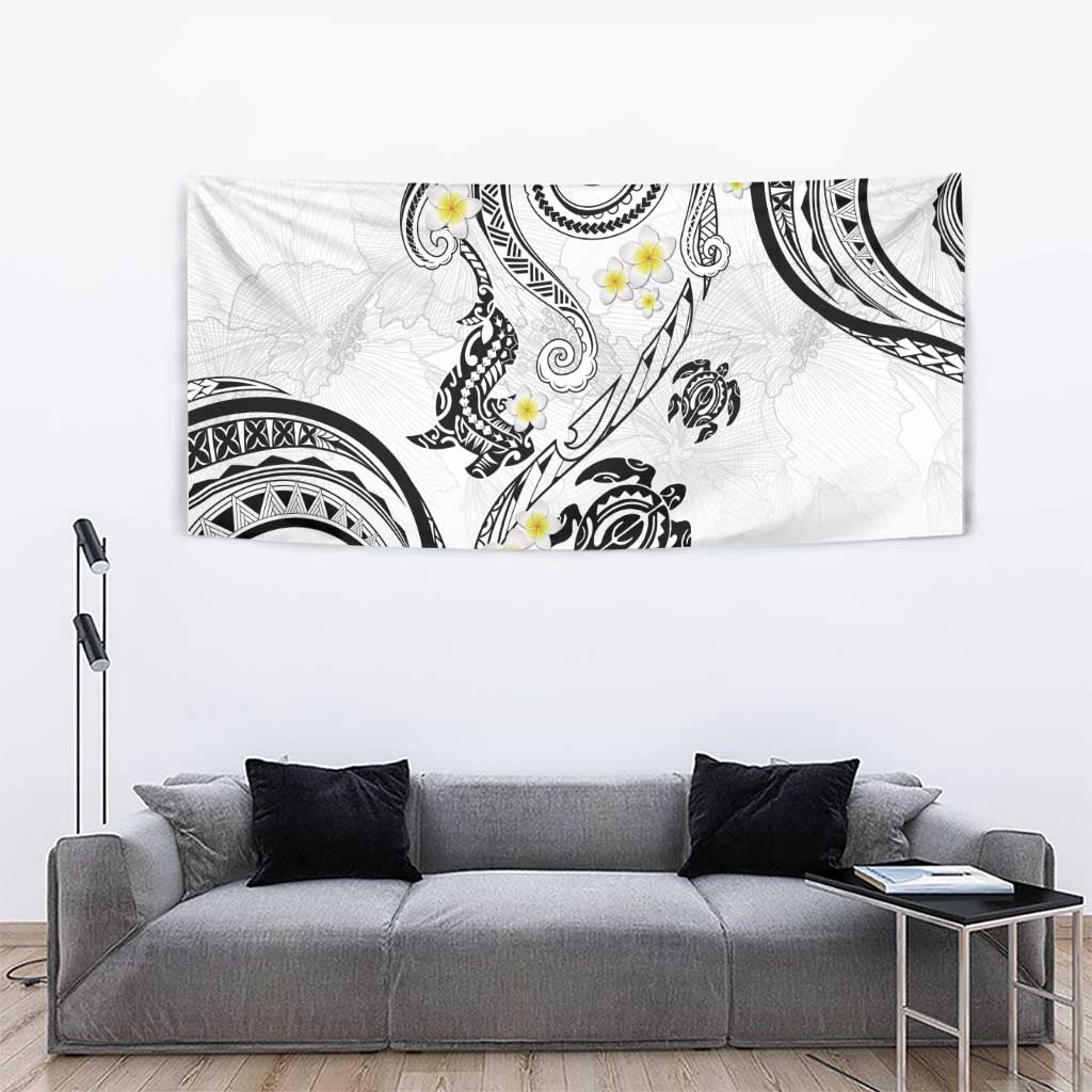 Polynesia Tribal Tapestry White Plumeria Tentacles