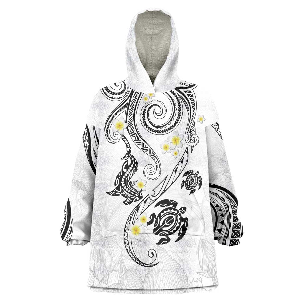 Polynesia Tribal Wearable Blanket Hoodie White Plumeria Tentacles LT7 One Size White - Polynesian Pride