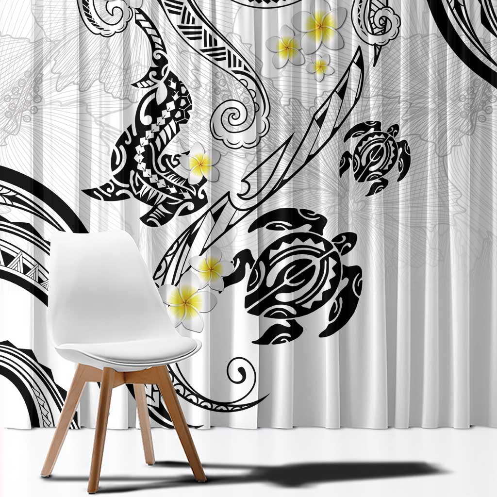 Polynesia Tribal Window Curtain White Plumeria Tentacles