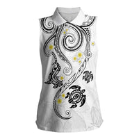 Polynesia Tribal Women Sleeveless Polo Shirt White Plumeria Tentacles