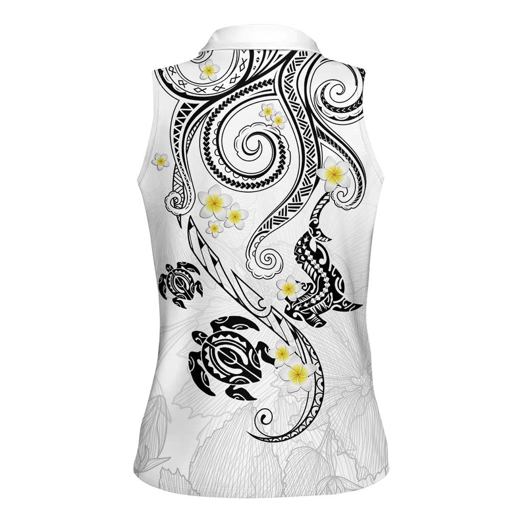 Polynesia Tribal Women Sleeveless Polo Shirt White Plumeria Tentacles