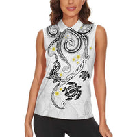 Polynesia Tribal Women Sleeveless Polo Shirt White Plumeria Tentacles