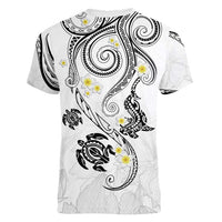 Polynesia Tribal Women V-Neck T-Shirt White Plumeria Tentacles