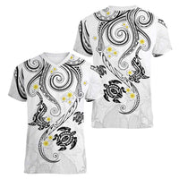 Polynesia Tribal Women V-Neck T-Shirt White Plumeria Tentacles