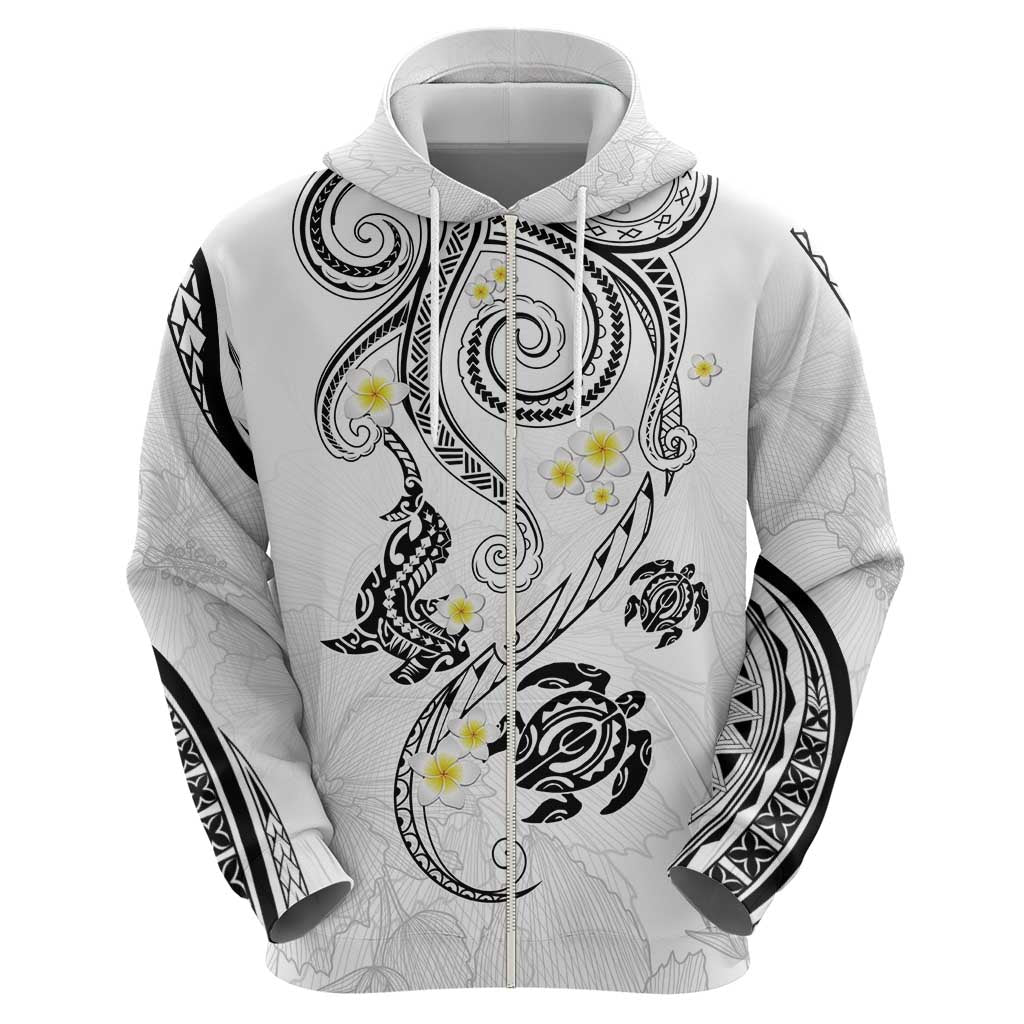 Polynesia Tribal Zip Hoodie White Plumeria Tentacles LT7 - Polynesian Pride