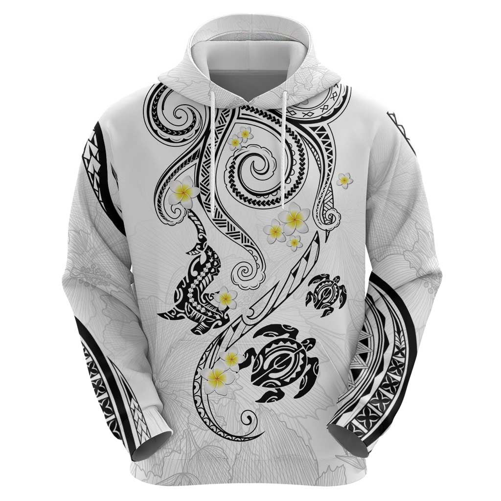 Polynesia Tribal Zip Hoodie White Plumeria Tentacles LT7 - Polynesian Pride