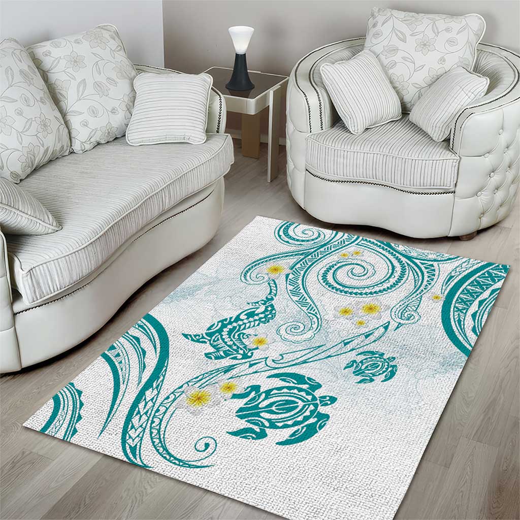 Polynesia Tribal Area Rug Teal Plumeria Tentacles
