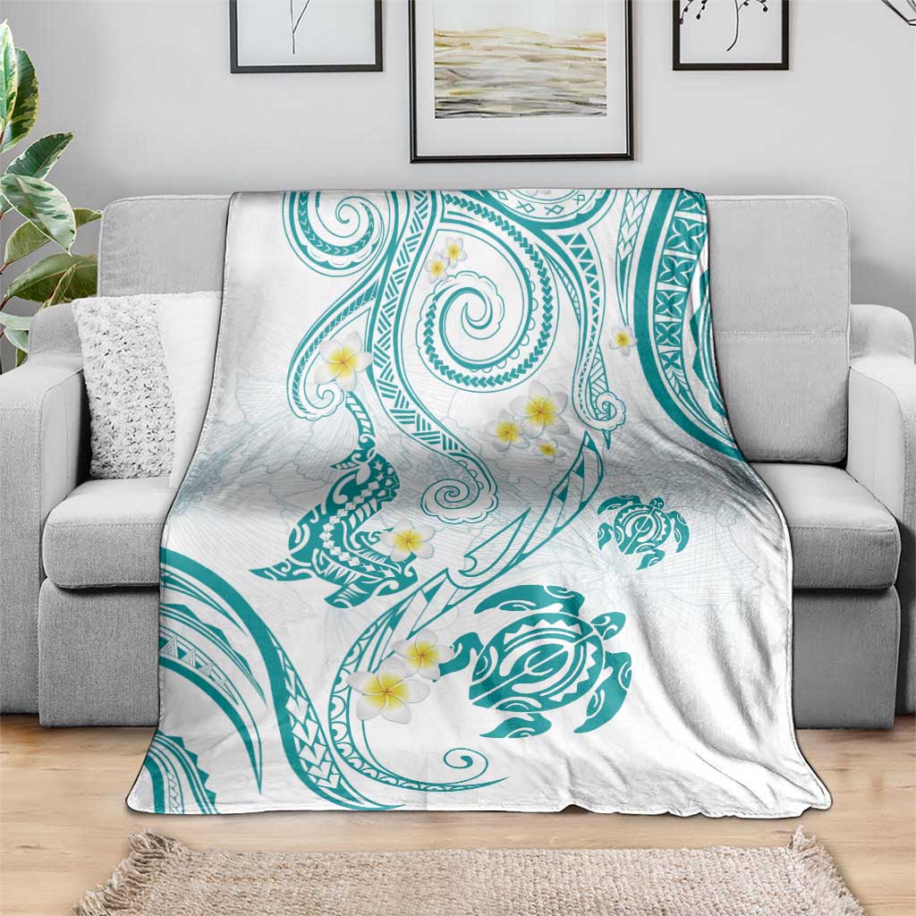 Polynesia Tribal Blanket Teal Plumeria Tentacles
