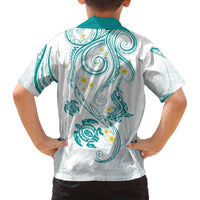 Polynesia Tribal Family Matching Off The Shoulder Long Sleeve Dress and Hawaiian Shirt Teal Plumeria Tentacles