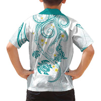 Polynesia Tribal Family Matching Short Sleeve Bodycon Dress and Hawaiian Shirt Teal Plumeria Tentacles