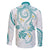 Polynesia Tribal Family Matching Short Sleeve Bodycon Dress and Hawaiian Shirt Teal Plumeria Tentacles