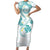 Polynesia Tribal Family Matching Short Sleeve Bodycon Dress and Hawaiian Shirt Teal Plumeria Tentacles