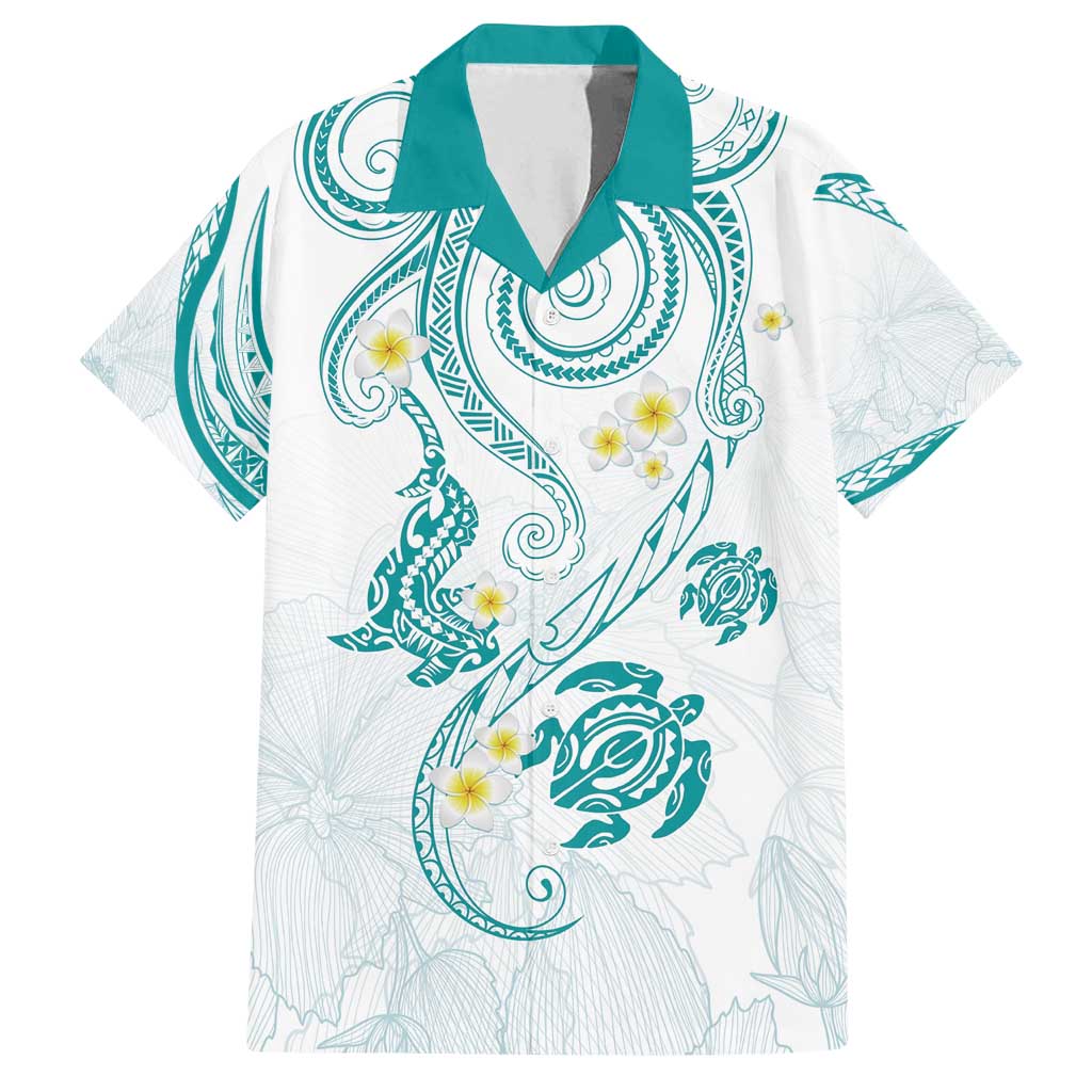 Polynesia Tribal Family Matching Tank Maxi Dress and Hawaiian Shirt Teal Plumeria Tentacles LT7 Dad's Shirt - Short Sleeve Teal - Polynesian Pride