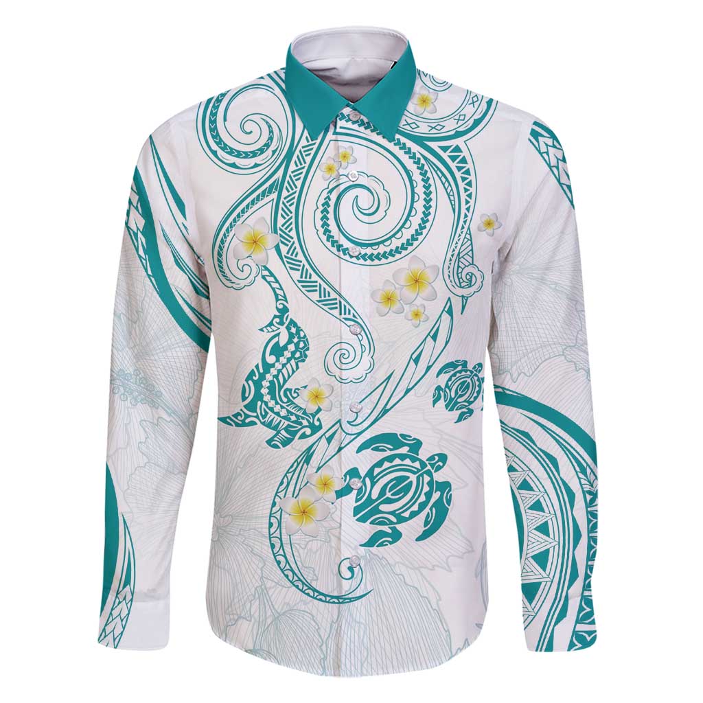 Polynesia Tribal Family Matching Tank Maxi Dress and Hawaiian Shirt Teal Plumeria Tentacles LT7 Dad's Shirt - Long Sleeve Teal - Polynesian Pride