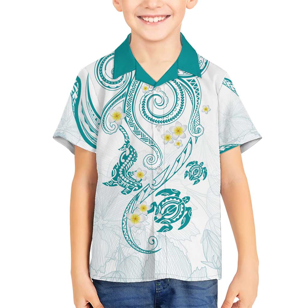 Polynesia Tribal Family Matching Tank Maxi Dress and Hawaiian Shirt Teal Plumeria Tentacles LT7 Son's Shirt Teal - Polynesian Pride