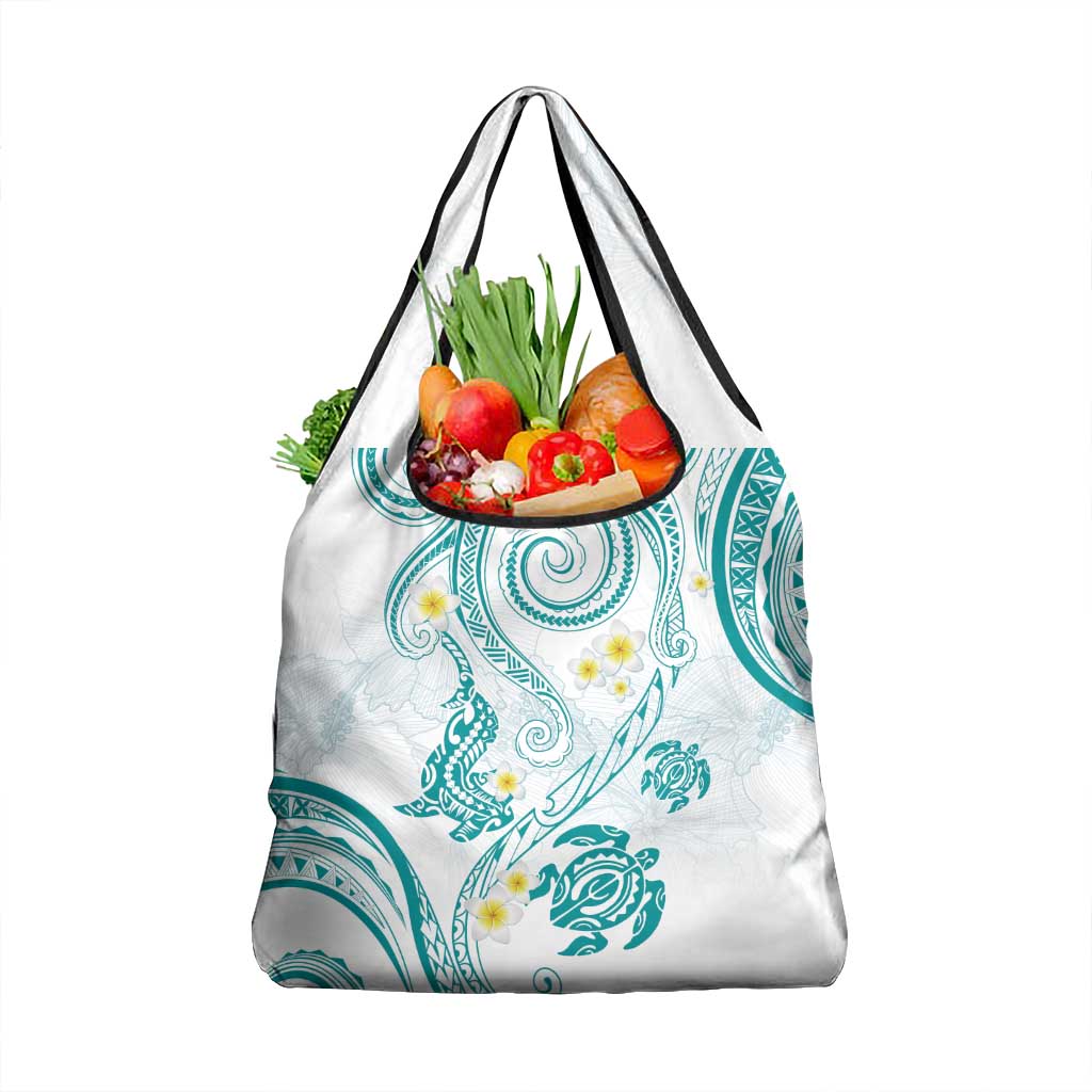 Polynesia Tribal Grocery Bag Teal Plumeria Tentacles