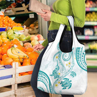Polynesia Tribal Grocery Bag Teal Plumeria Tentacles