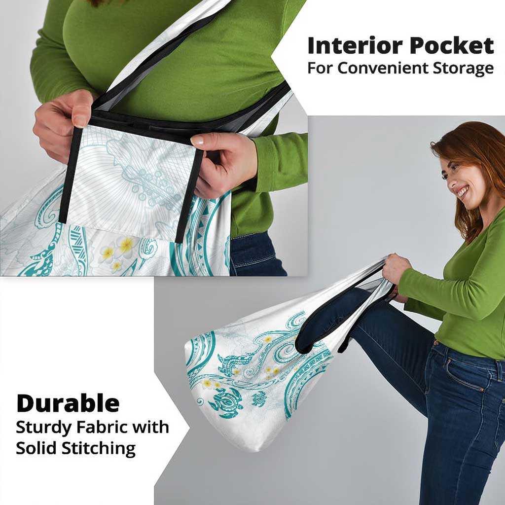 Polynesia Tribal Grocery Bag Teal Plumeria Tentacles