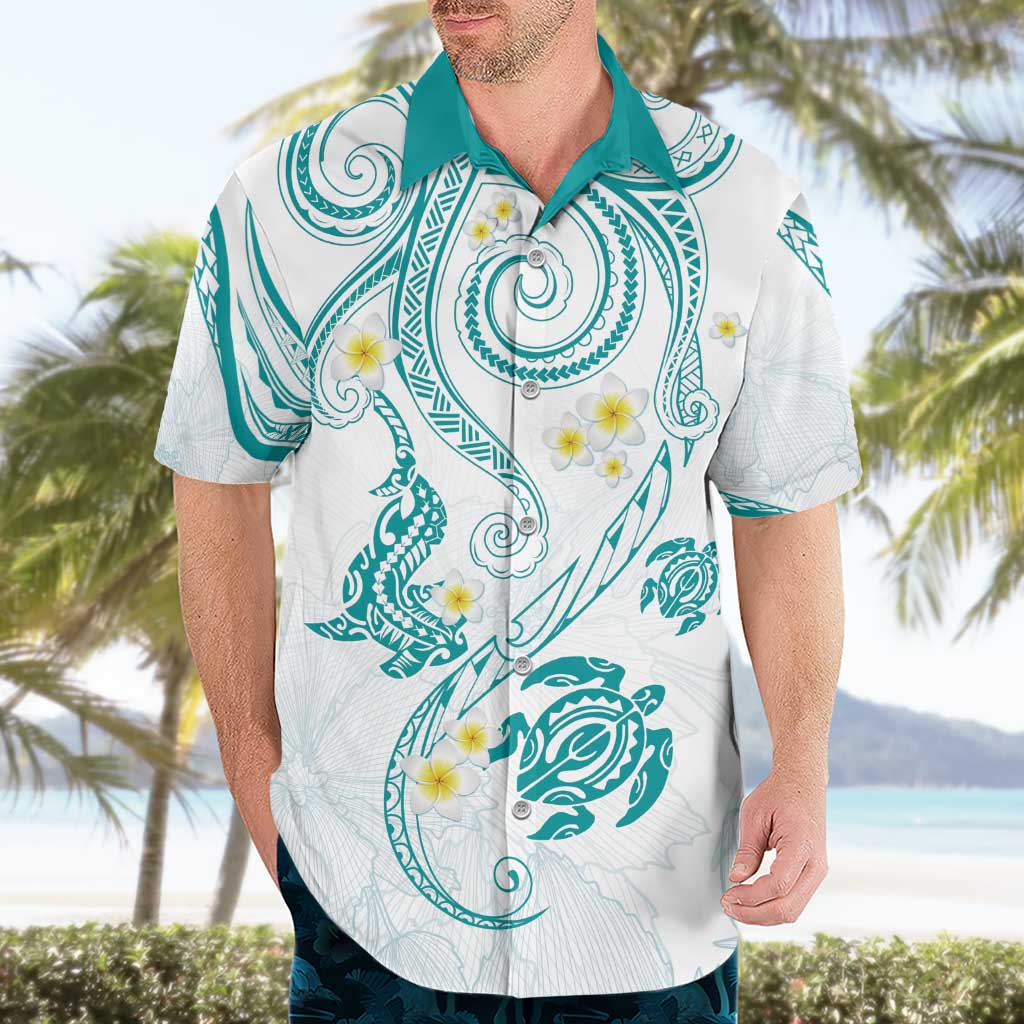 Polynesia Tribal Hawaiian Shirt Teal Plumeria Tentacles