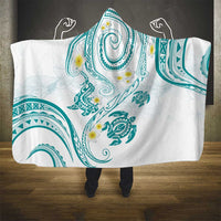 Polynesia Tribal Hooded Blanket Teal Plumeria Tentacles