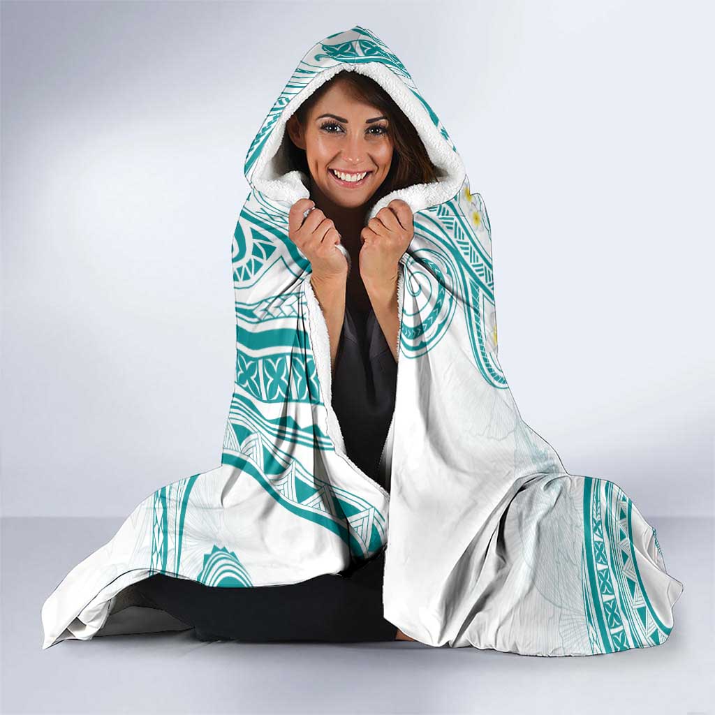 Polynesia Tribal Hooded Blanket Teal Plumeria Tentacles