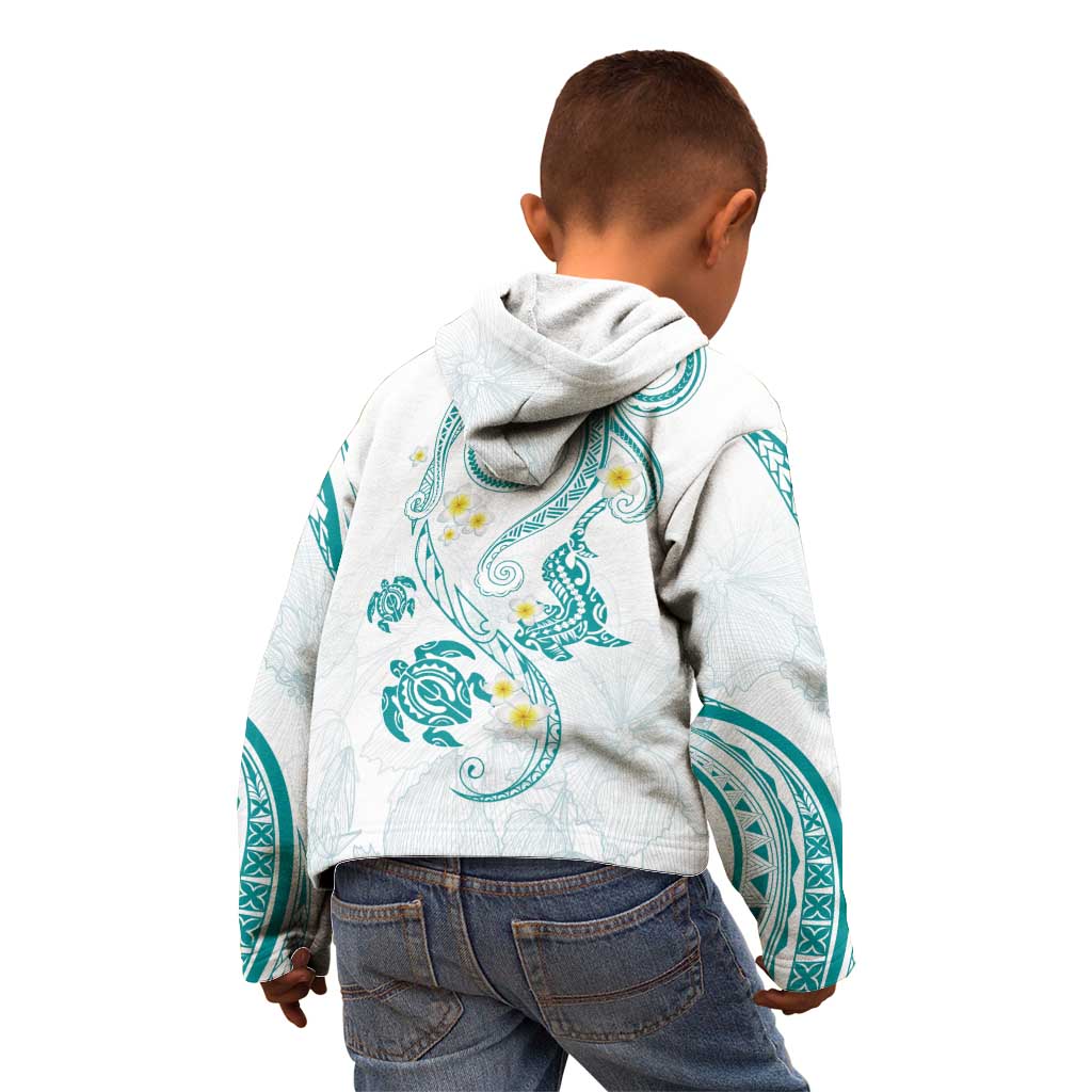 Polynesia Tribal Kid Hoodie Teal Plumeria Tentacles