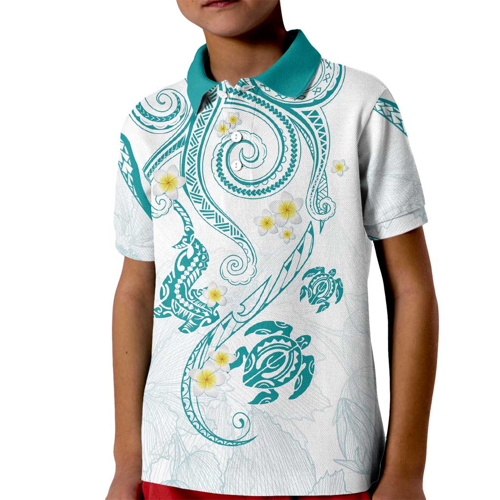 Polynesia Tribal Kid Polo Shirt Teal Plumeria Tentacles LT7 Kid Teal - Polynesian Pride