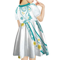 Polynesia Tribal Kid Short Sleeve Dress Teal Plumeria Tentacles LT7 - Polynesian Pride