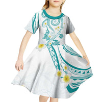 Polynesia Tribal Kid Short Sleeve Dress Teal Plumeria Tentacles LT7 - Polynesian Pride