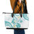 Polynesia Tribal Leather Tote Bag Teal Plumeria Tentacles