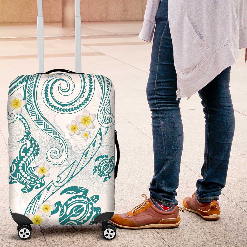 Polynesia Tribal Luggage Cover Teal Plumeria Tentacles LT7 Teal - Polynesian Pride