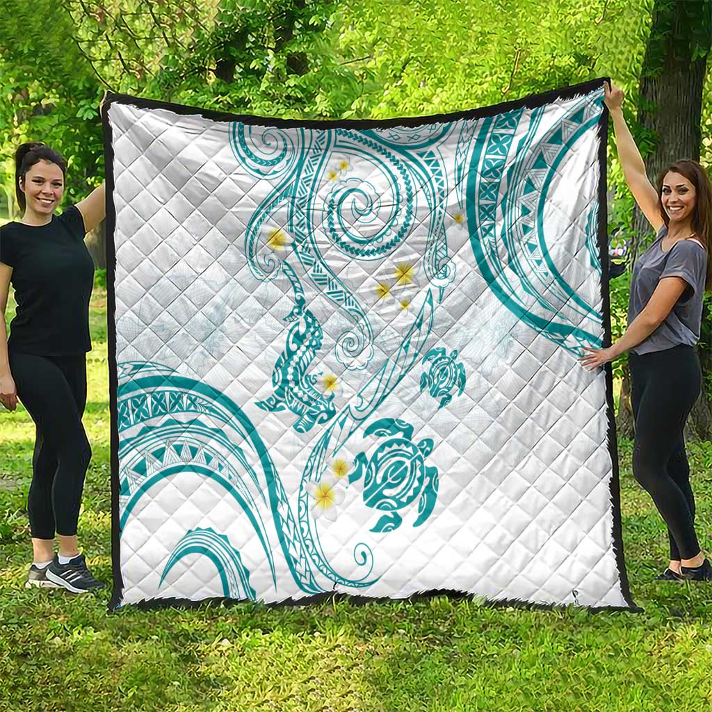 Polynesia Tribal Quilt Teal Plumeria Tentacles
