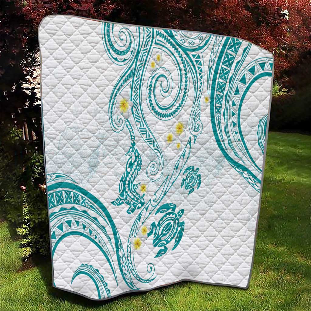 Polynesia Tribal Quilt Teal Plumeria Tentacles