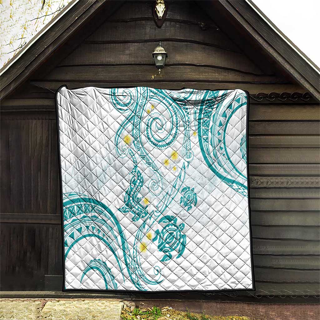 Polynesia Tribal Quilt Teal Plumeria Tentacles