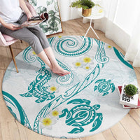 Polynesia Tribal Round Carpet Teal Plumeria Tentacles LT7 - Polynesian Pride